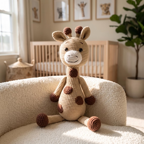 Crochet Giraffe Plush 12 inch in 4 Colors, Cotton Safari Keepsake Gift for Baby