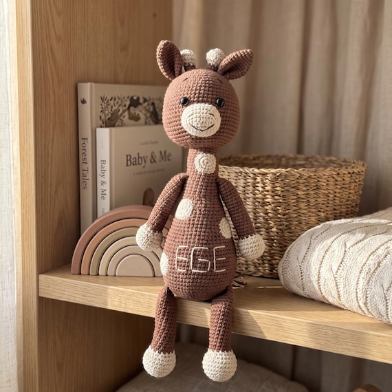 Personalized Crochet Giraffe with Name, Baby Shower Gift, Handmade Stuffed Animal, Safari Nursery