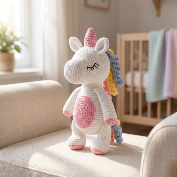 Crochet Unicorn Plush, Handmade Amigurumi Toy, Nursery Decor, Baby Shower Gift