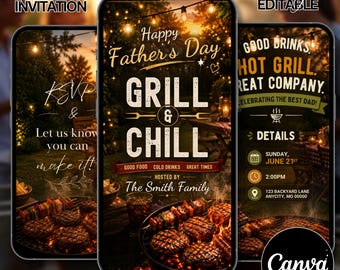 Father’s Day BBQ Invitation Animated, Grill & Chill Invite, Backyard BBQ Party Invite, Mobile Video Invitation