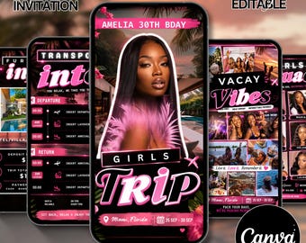 Digital Birthday Vacay Invitation Animated Travel Itinerary Girls Trip Vacation Schedule Editable Planner Template Event Itinerary Video