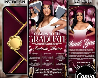 2026 Graduation Video Invitation, Animated Grad Announcement, Neon Graduation Invite, Grad Party Evite, Editable Template, Instant Download