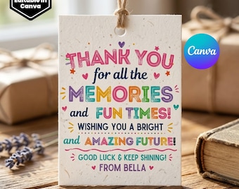 Modello di etichetta regalo modificabile per le vacanze estive dei bambini, etichetta regalo stampabile per l'ultimo giorno di scuola per i compagni di classe, bomboniera per la festa di fine anno scolastico
