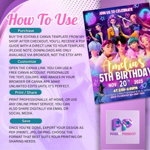 Kpop Demon Hunters Birthday Invitation Template | Editable Canva Template | Kpop Anime Invite | Digital Download | Printable Card for Kids