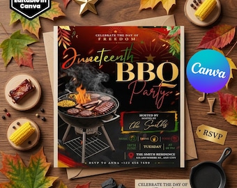 ジューンティーンスBBQパーティー招待状、ジューンティーンス招待状、ジューンティーンスバーベキュー招待状、バーベキュー祝賀会招待状、黒人自由独立記念日