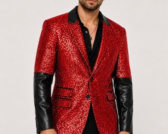 Blazer de lantejoulas Papa Emeritus | Look gótico para show de rock, mangas de couro preto