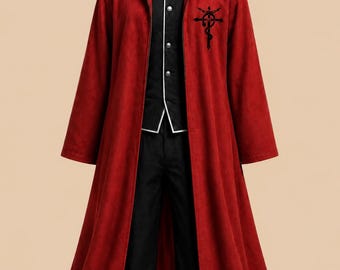 Casaco de lã vermelha de Edward Elric – Capa para cosplay de Fullmetal Alchemist