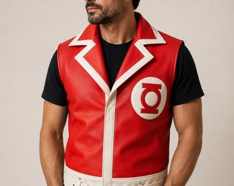 Colete de couro da Tropa dos Lanternas Verdes | Fantasia de super-herói do Guy Gardner | Roupa de Halloween para cosplay masculino