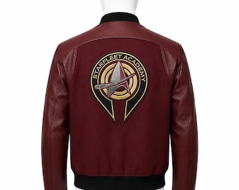 Jaqueta bomber artesanal inspirada em Darem Reymi, da Academia da Frota Estelar | Jaqueta do uniforme vermelho de Star Trek