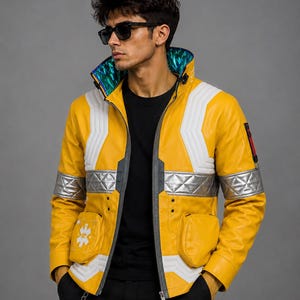 Jaqueta de couro Cyberpunk Edgerunners David Martinez | Gola inspirada em LED | Jaqueta personalizável para cosplay | Presente para gamers