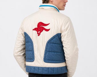 Jaqueta Bomber Cosplay de Star Fox McCloud | Fantasia de Piloto Azul Off-White | Roupa de Voo de Videogame