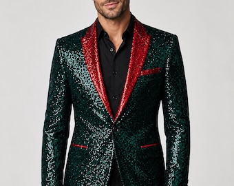Michael Jackson Sequin Blazer Jacket | Men’s Sparkly Party Outfit | Green Glitter Concert Coat
