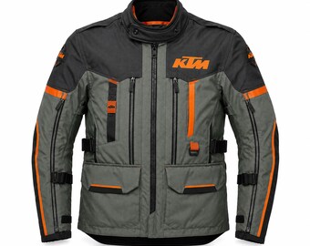KTM Green And Orange Motorrad Adventure Touring Jacket, Men CE Armored Textile Motorcycle Riding Gear