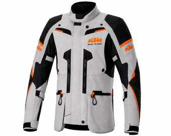 KTM White  Motorrad Adventure Touring Jacket, Men CE Armored Textile Motorcycle Riding Gear