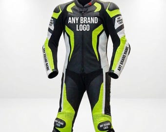 Customized Cowhide Leather Motorcycle Racing Suit: White, Yellow, Black Accents