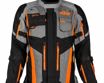 KTM Black and Orange Motorrad Adventure Touring Jacket, Men CE Armored Textile Motorcycle Riding Gear