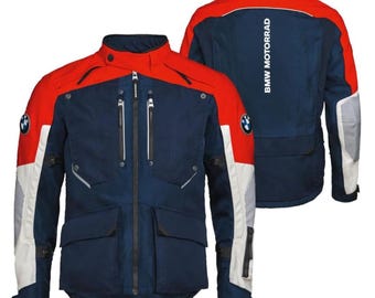 BMW Red & Blue Motorrad GS Rallye Motorcycle Jacket Men’s Black Adventure Touring Biker Jacket Ventilated Mesh Riding Gear