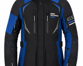 BMW Black & Blue Motorrad Adventure Touring Jacke, Men CE Armored Textile Motorradfahrausrüstung