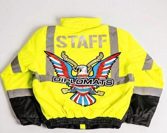 Diplomat Security Staff Yellow Reflective Style Mesh Motorcycle Jacket, Orange Riding, Lightweight Biker Jacket