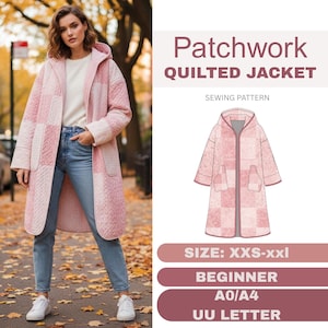 Patchwork Quilted Jacket Sewing Pattern, Beginner Friendly Coat (PDF Download)
