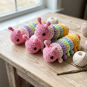 Caterpillar Crochet Pattern PDF, Amigurumi Crochet , Bug  Tutorial, Animal  keychain , Keyring Bag Charm Bundle