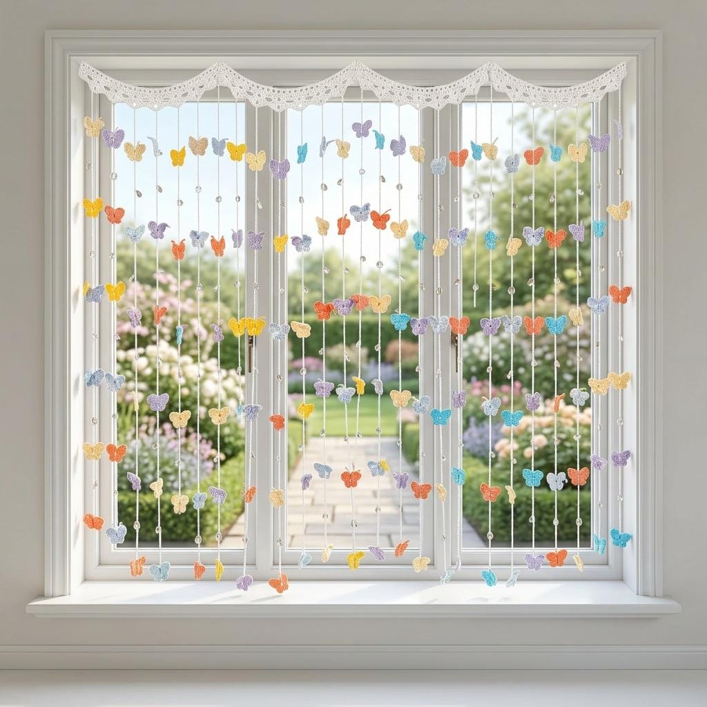 39 Beautiful Crochet Curtain Patterns to Dress Your Windows 29 Crochet Butterfly Garland Curtain