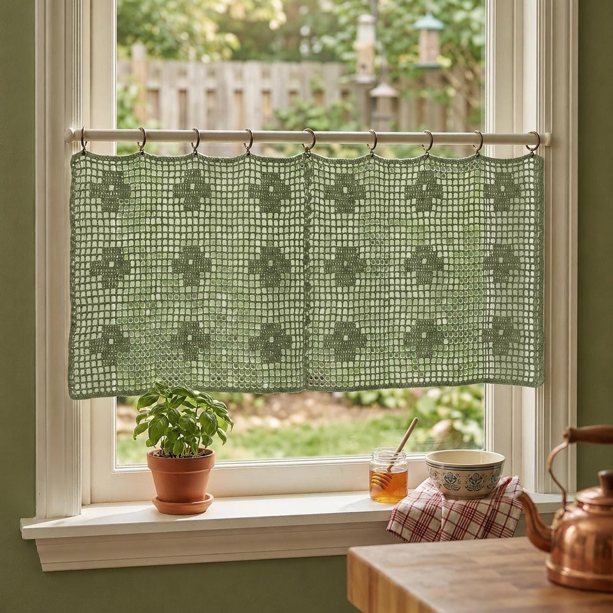 39 Beautiful Crochet Curtain Patterns to Dress Your Windows 4 Beige Crochet Curtain