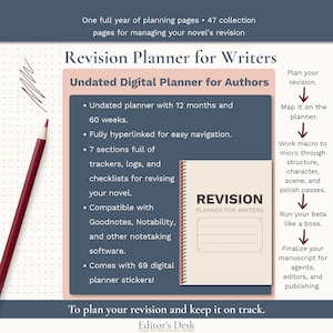 Revisionsplanerare för romaner | Digitalt produktivitetsverktyg för författare (Goodnotes, Notability)