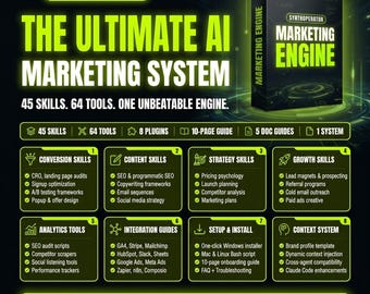 AI Marketing Engine for Claude & AI Agents | 45 AI Skills + 64 Tools | Business Growth System (Digital Download)