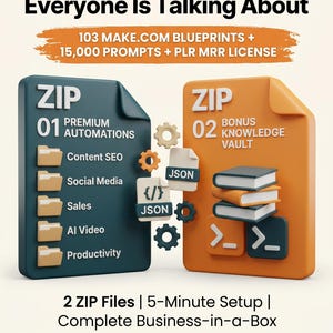 AI Automation Empire Bundle | 103 Make.com Blueprints + 16K Prompts Vault | Full Business System PLR MRR | Digital Download