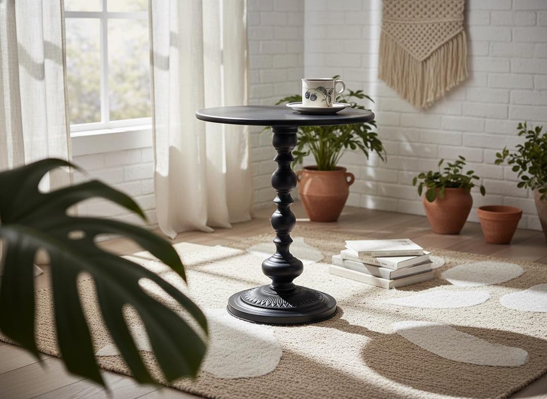 Round Side Table Matte Black Small Accent End Table - Etsy