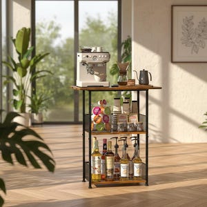 Coffee Bar Shelf 3 Tier Rustic Stand