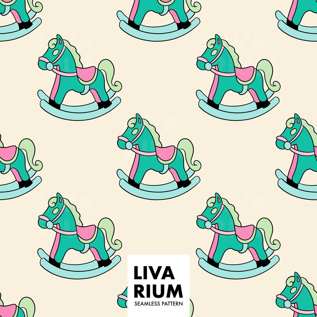Rocking Horse Seamless Pattern, Cute Kids Toy Print, Pastel Nursery ...