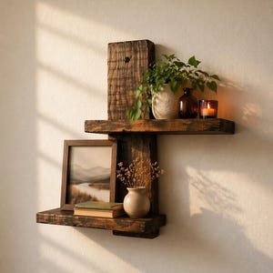 Handmade small rustic wall mounted display shelf