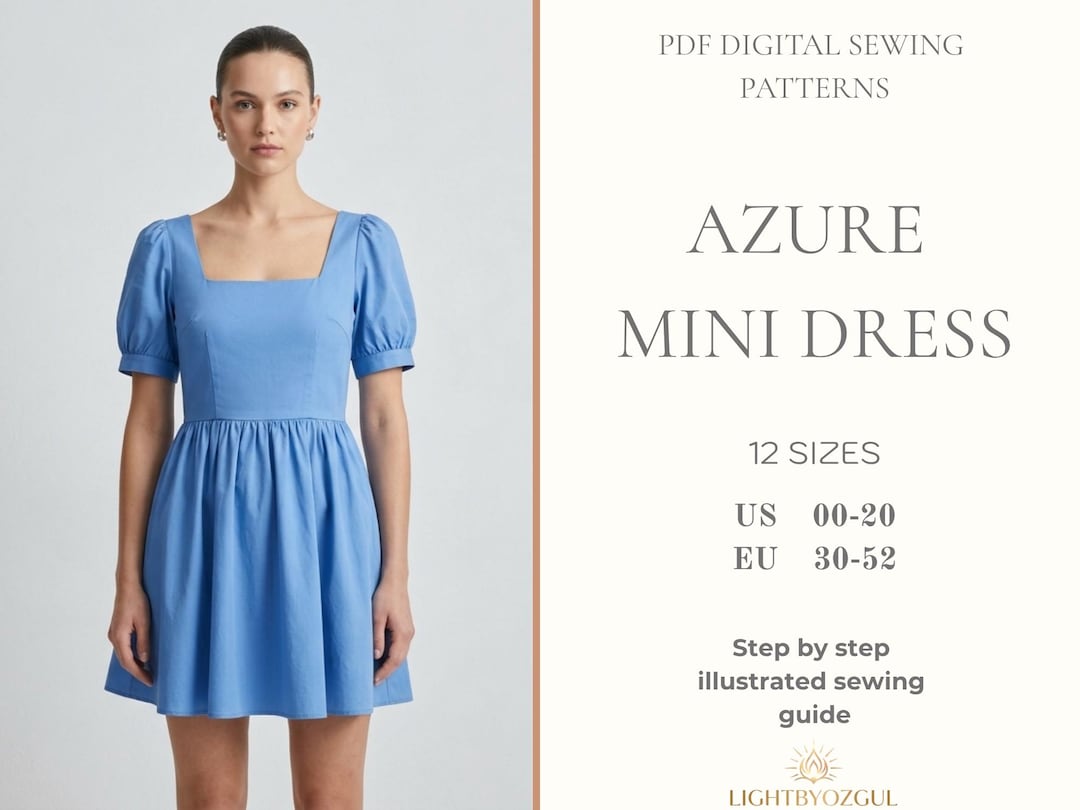 Azure Mini R Azure Puff Sleeve Mini Selkie Dress Sewing Pattern (US 0-20) (PDF ...