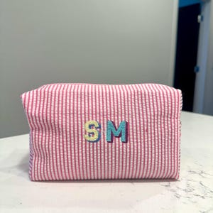 Personalized Embroidered Makeup Bag | Custom Initial Pouch | Monogram Cosmetic Bag | Breast Cancer Fundraiser