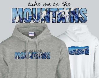 Felpa con cappuccio e stampa artistica di montagna / pullover unisex accogliente