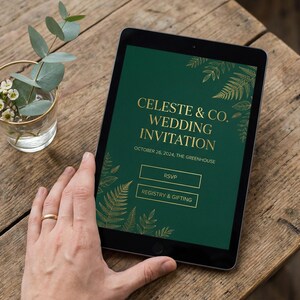 Deep Forest Gold Wedding Invitation Suite | Interactive Digital Canva Template (PDF)