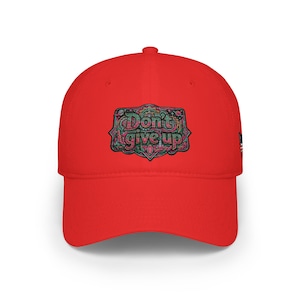 Flower Mosaic 'Don't Give Up' Cap | Embroidered Floral Script Baseball Cap