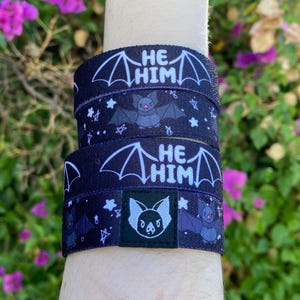 He/Him Pride Bat Bracelet- Double Sided Trans Elastic Wristband image 2