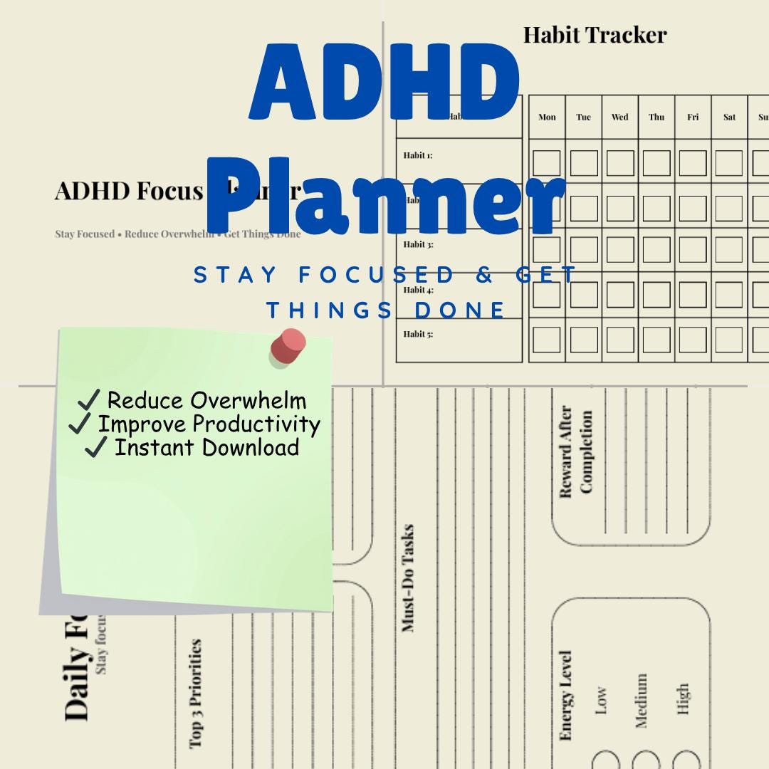 ADHD Planner Printable | Focus, Productivity, Mental Health (instant ...