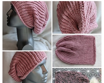 Hand knitted slouch Beanie. Super Soft, Chunky Knit. Optional Pom-pom Ready to Ship.