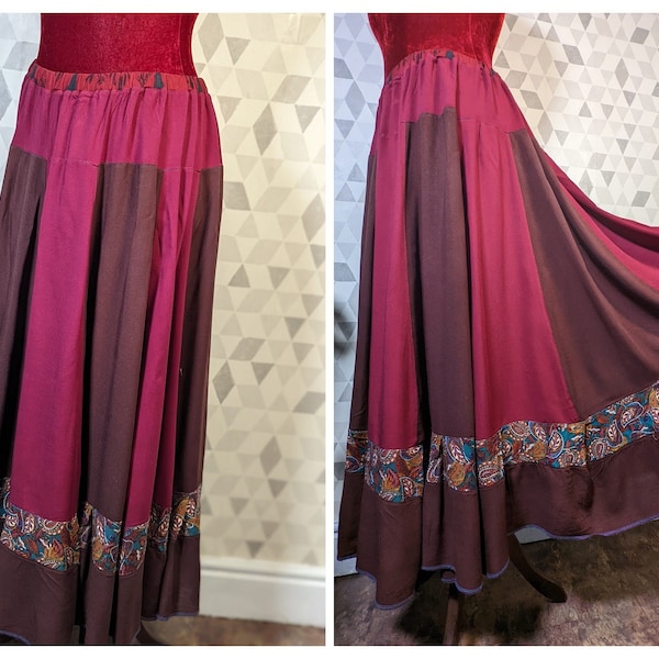 Unique Patchwork maxi skirt.Autumn toned panel skirt, UK seller. Ships worldwide