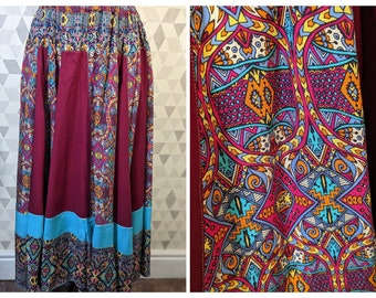 Unique Patchwork maxi skirt.Bright Mandala panel skirt, UK seller. Ships worldwide