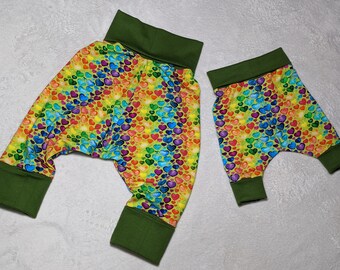 Rainbow Heart Baby Harem Pants, Organic Cotton Grow With Me Leggings