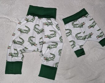 Crocodile Print Baby Harem Pants, Organic Cotton Grow-With-Me Leggings