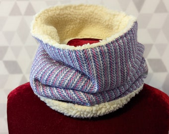 Pastels confetti stripes Harris tweed & Sherpa fleece Gaiter,Neck-warmer, cowl, Scarf. Perfect Gift. Made in the UK. Ready to Ship.