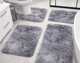 5-Piece Gray Bathroom Rug Set, Non-Slip Toilet Mats, Soft Microfiber Bath Mat, Machine Washable