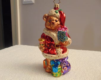 Ornement de Noël en forme d'ours en peluche Père Noël de Christopher Radko