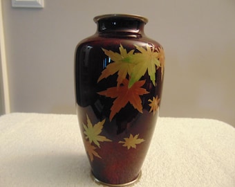 Sato Cloisonne Vase with Autumn Leaves Design